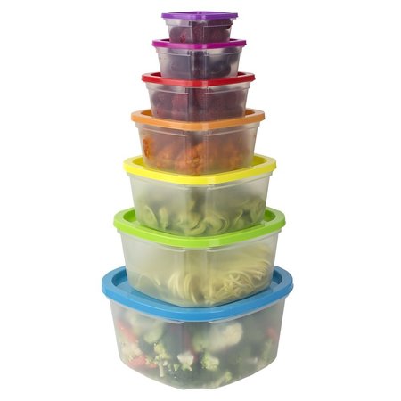 HDS TRADING 7Piece Plastic Food Storage Container Set With MultiColored Lids ZOR95991